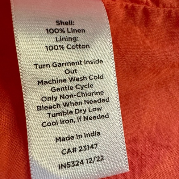 Talbots Square Neck Orange Linen Fit & Flare Dress Classic Minimalist - Picture 12 of 13